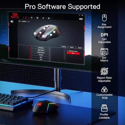 Redragon M693 LIT Wireless Gaming Mouse, 12800 DPI Mice w/ 3-Mode Connection, BT & 2.4G Wireless, 7 Macro Buttons