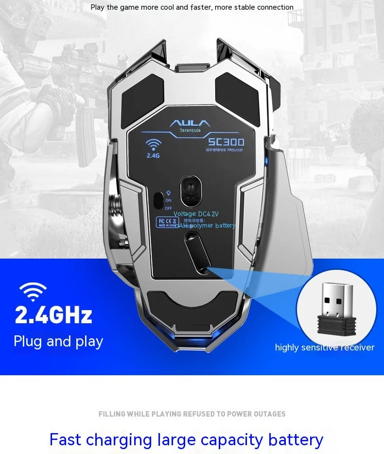 AULA mouse Multifunctional Gaming Side Keys Mouse Rechargeable Mecha style Mice 2.4 G Wireless Ergonomics Dpi adjustable Gamer