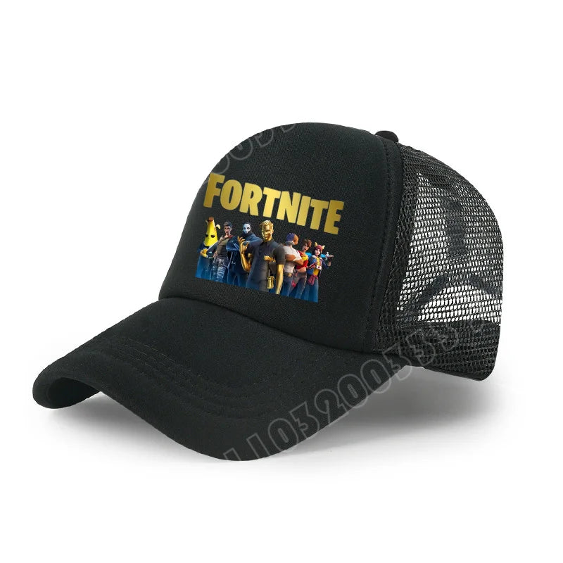 Dětská letní kšiltovka Fortnite s potiskem ve stylu kreslené hry, prodyšná síťovina, nastavitelná čepice s kšiltem, dárek k narozeninám pro děti