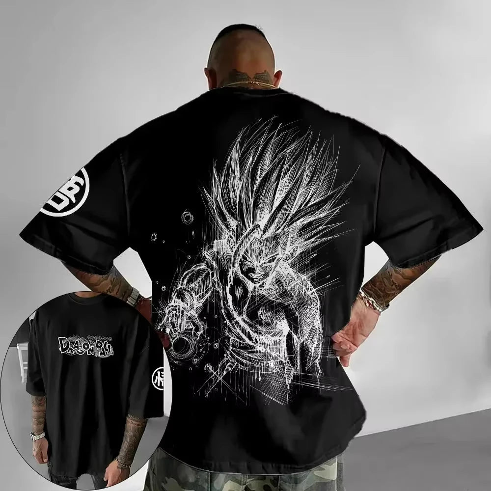 T-shirt oversize Dragon Ball Estate 2026 con cavo di alimentazione, Piccolo Goku, stampa artistica, casual neutro Y2K
