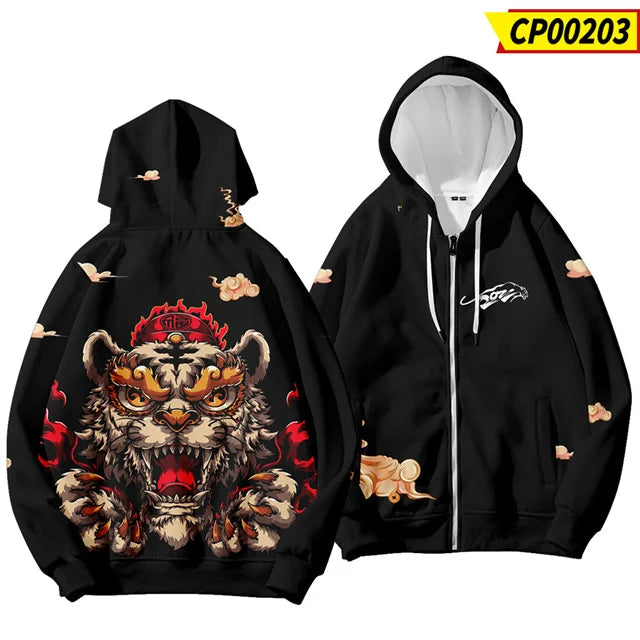 Sudaderas con capucha para hombre y niños, ropa de Año Nuevo chino con estampado 3D de dragón, moda streetwear cool, top con capucha