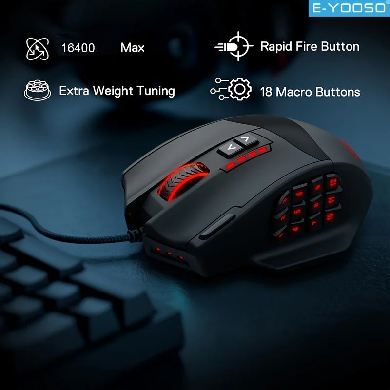 E-YOOSO RGB Wired Gaming Mouse Ergonomic Shape 16400 DPI Adjustable Mouse Support Macro Editing for Desktop Pc/Laptop Office