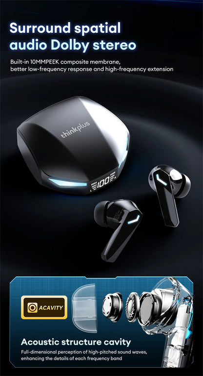 New Lenovo XT53 Wireless Bluetooth 5.4 Earphones LED Digital Display Waterproof Earbuds Noise Cancelling Gaming Headset