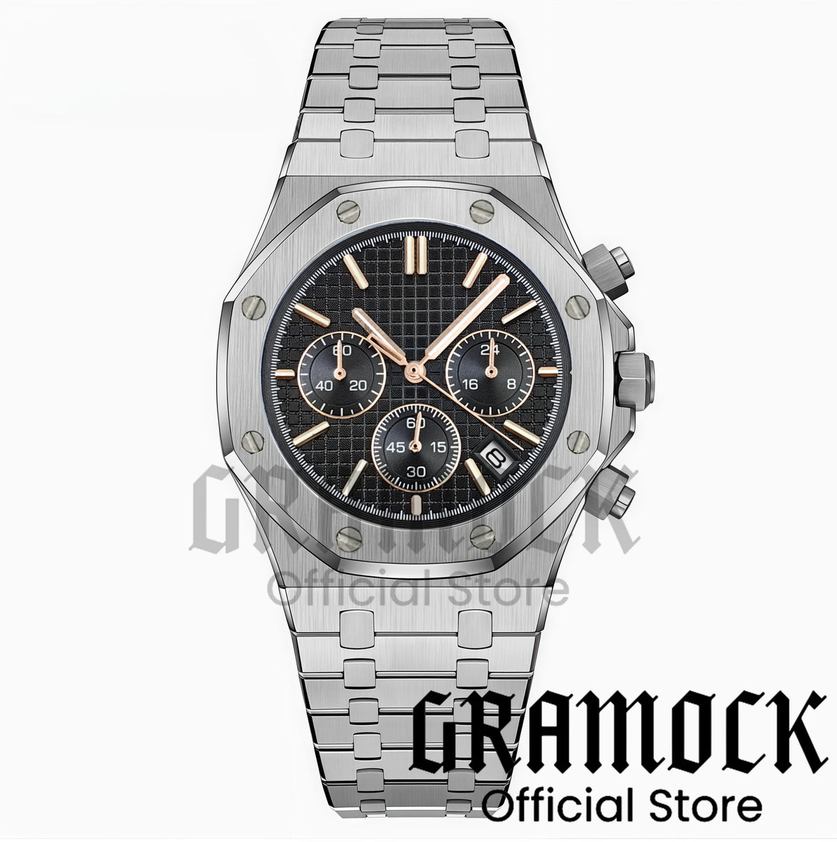 Gramock VK63 Fashionable Men's Quartz Chronograph Luxury Sapphire Stainless Steel Rose Gold Index Dial Waterproof 5Bar Luminous
