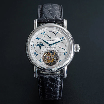 Sugess Seakors Men's Tourbillon Watch Original ST8007 Movement Skeleton Dial Moonphase Wristwatch 316L Case Sapphire