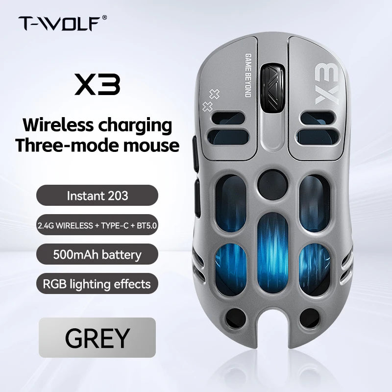 2026 Hollow-out Design Lightweight Computer Game Accessories 3-Mode Bluetooth Wireless Mouse Laptop Rechargeable RGB Backlight