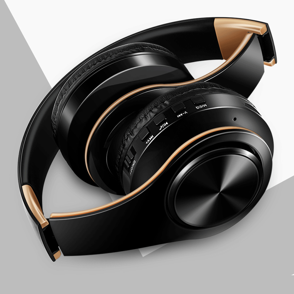 Men Gift Gold Wireless Headphones Bluetooth Earphone Stereo Headset Game with Build-in MIC with Universal for Android and iOS