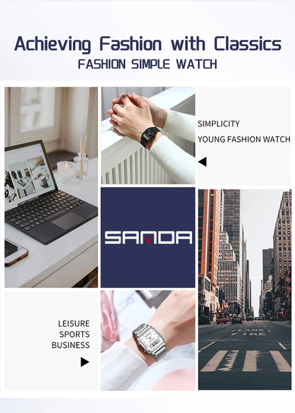 SANDA 747 Luxury Mens G Style Watches Stainless Steel Women LED Digital Dual Display Clock Unisex Waterproof Sports Quartz Watch