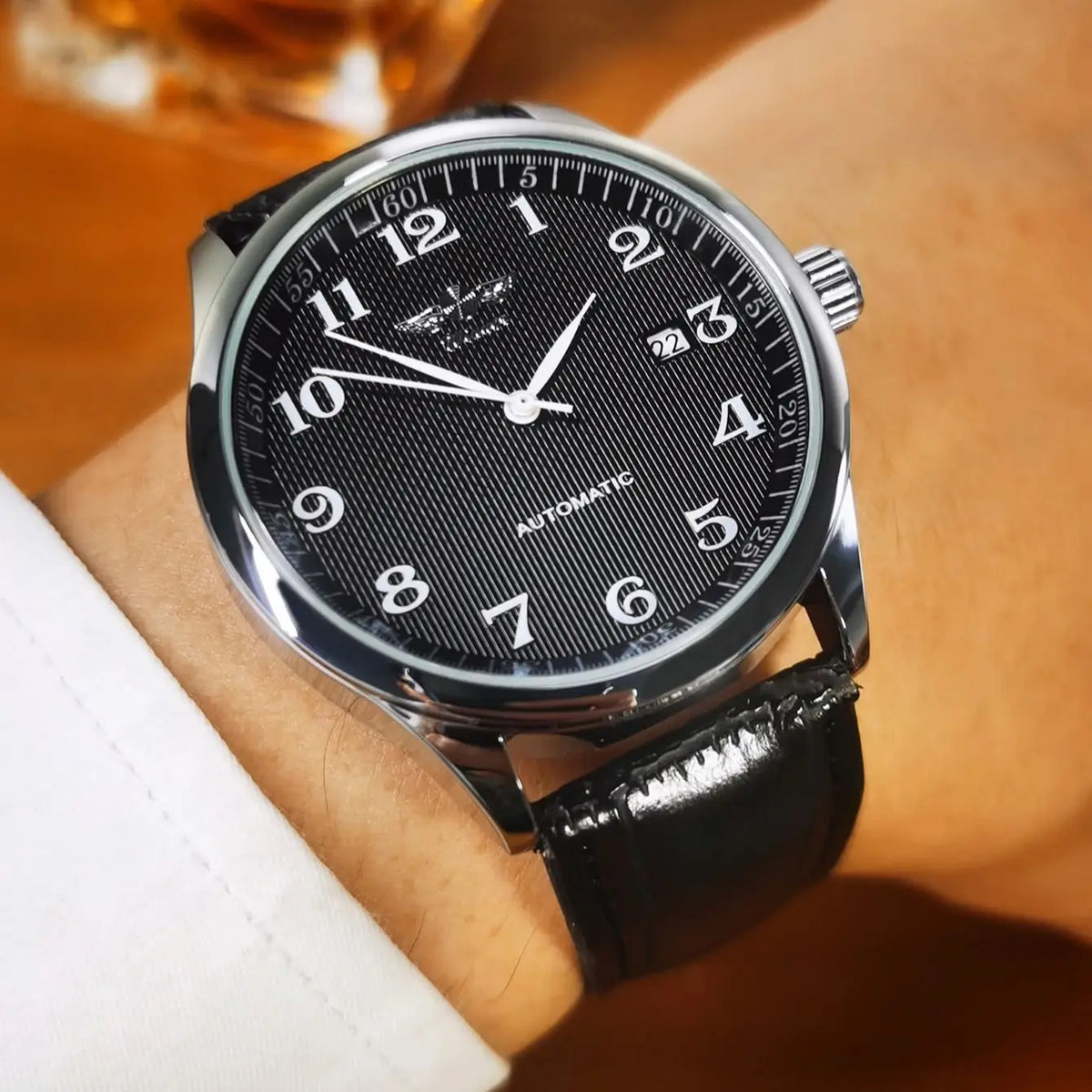 WINNER herreur – Klassisk, retro og elegant stil – Mekanisk automatisk ur med kalender – Luksusmærke, stålurkasse og læderrem