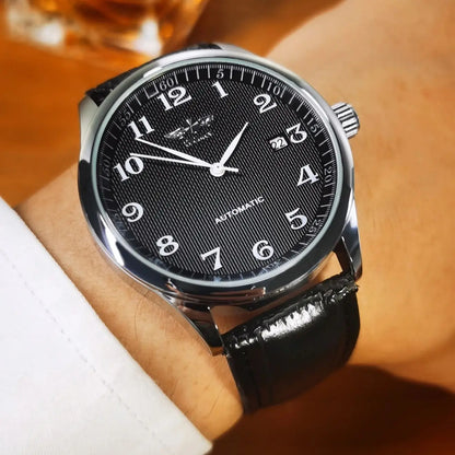 WINNER herreur – Klassisk, retro og elegant stil – Mekanisk automatisk ur med kalender – Luksusmærke, stålurkasse og læderrem