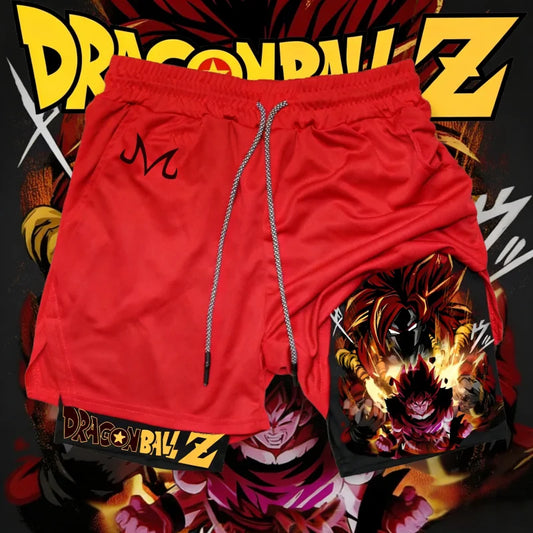 Dragon Ball Goku & Gogeta Print 2026 Summer Double-Layer Shorts Quick Dry Men's Fitness Running Loose Plus Size Y2k