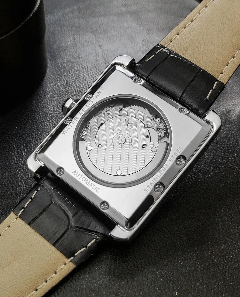 Luksusarmbåndsur til mænd – Mekanisk armbåndsur, elegant model fra et kendt mærke, firkantet urkasse i rustfrit stål, vandtæt – CARLTINY