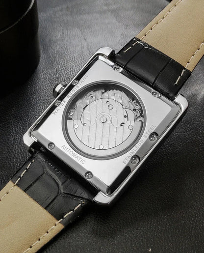 Luksusarmbåndsur til mænd – Mekanisk armbåndsur, elegant model fra et kendt mærke, firkantet urkasse i rustfrit stål, vandtæt – CARLTINY