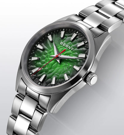 Montre pour homme BERNY – Montre à quartz, verre saphir, aiguilles luminescentes, étanche 10 ATM, entièrement en acier inoxydable – Style élégant et décontracté, idéale pour le quotidien ou les occasions professio