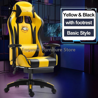 Fosanmi Gaming Chair with Footrest & Headrest, Ergonomic Leather Racing Chair, Swivel Computer Gaming Chair with Adjustable Armrests for Office