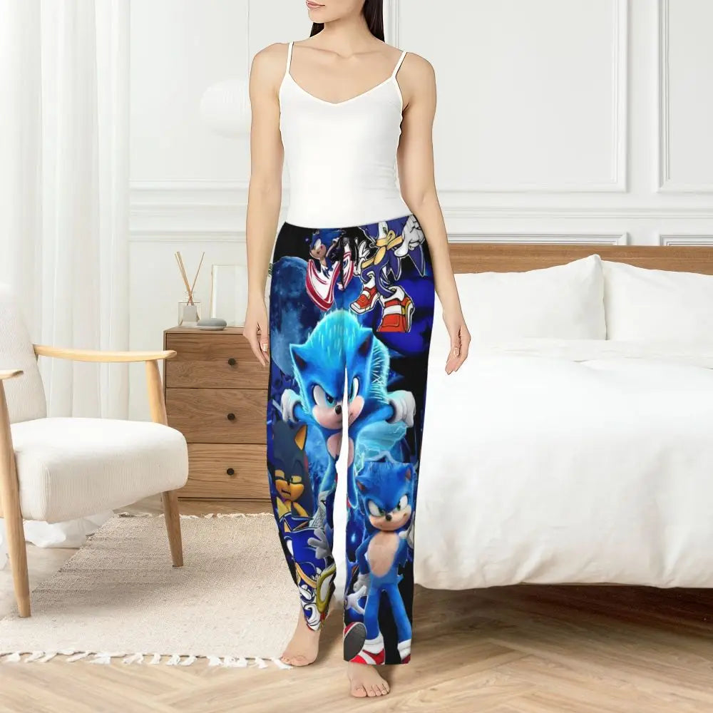 Custom Women Soniced Pajama Pants Printed Hedgehog Game Sleep Sleepwear Bottoms with Pockets