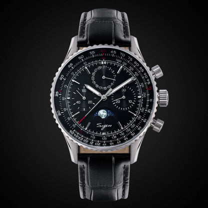 Sugess Chronograph Watch of Man ST1908 Swanneck Movement Mechanical Moonphase Wristwatches Waterproof Calendar Vintage New S468