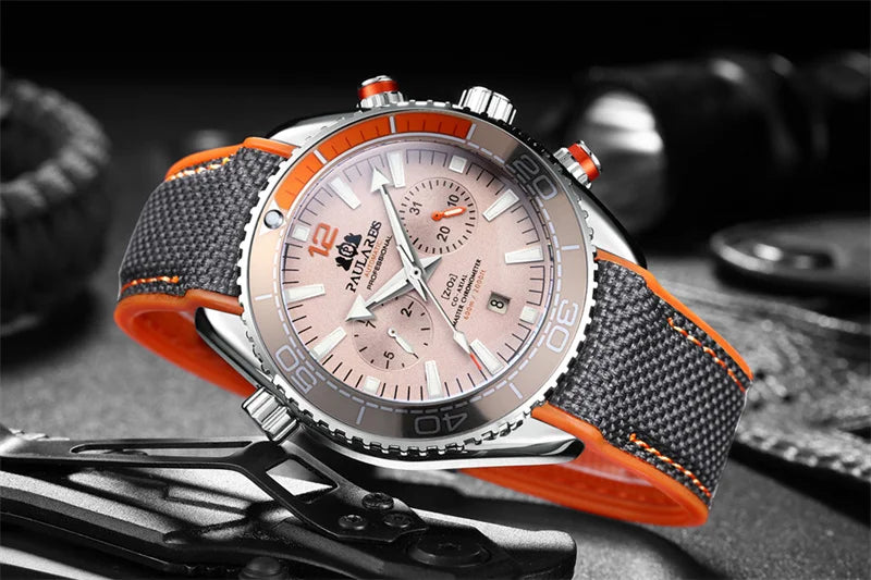 Classic Luxury Men Automatic Watch Multifunction Mechanical Wristwatch Rubber Strap Waterproof Week Date Watches Reloj Hombre