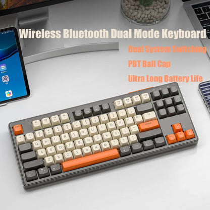 Teclado M87 inalámbrico Bluetooth de doble modo, sensación mecánica, gaming y oficina, silencioso, teclas esféricas PBT, luz arcoíris