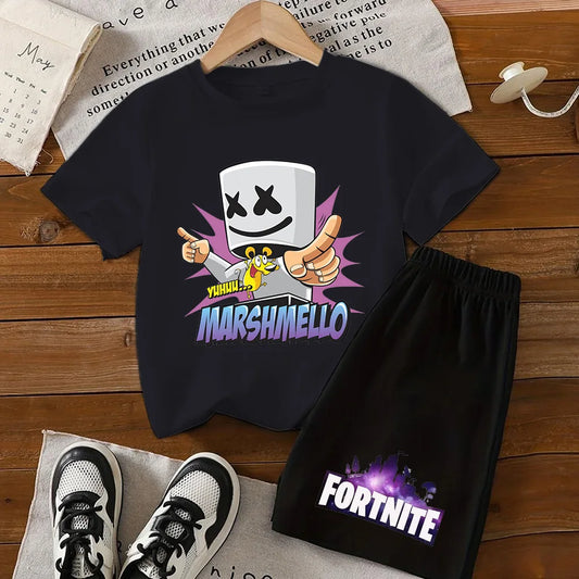 Fortnites Kids T Shirt Shorts Set Cartoon Figure Printed T Shirts Children Tops Summer Casual Sportswear Kids Boys Clothing