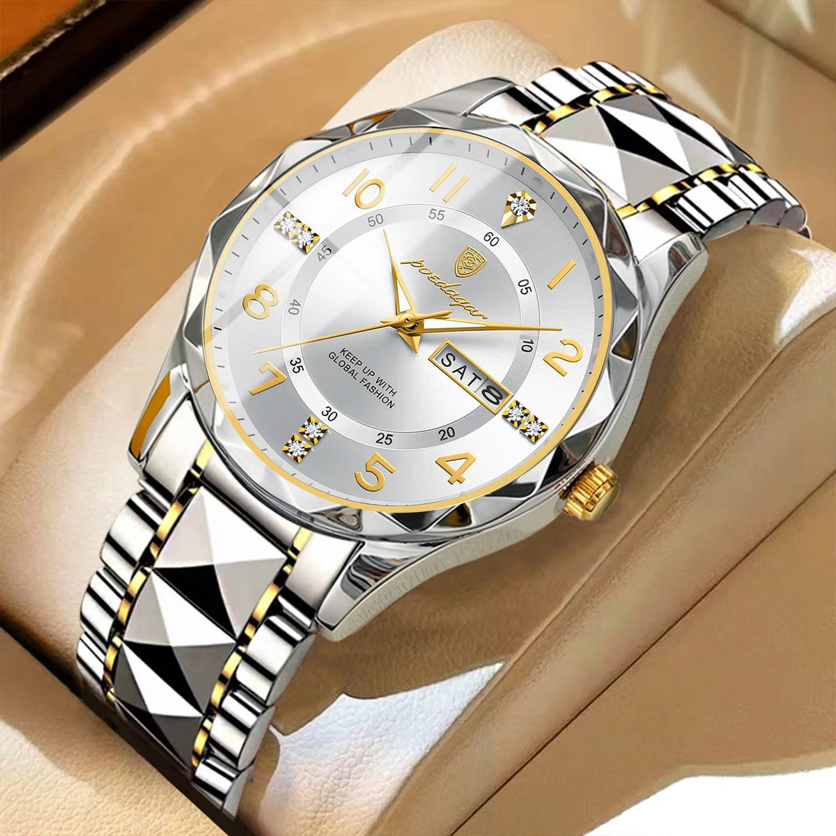 Relógio de homem POEDAGAR Fashion Luxury, estanque, luminoso, de quartzo, bracelete em aço inoxidável, data e dia da semana, estilo descontraído.