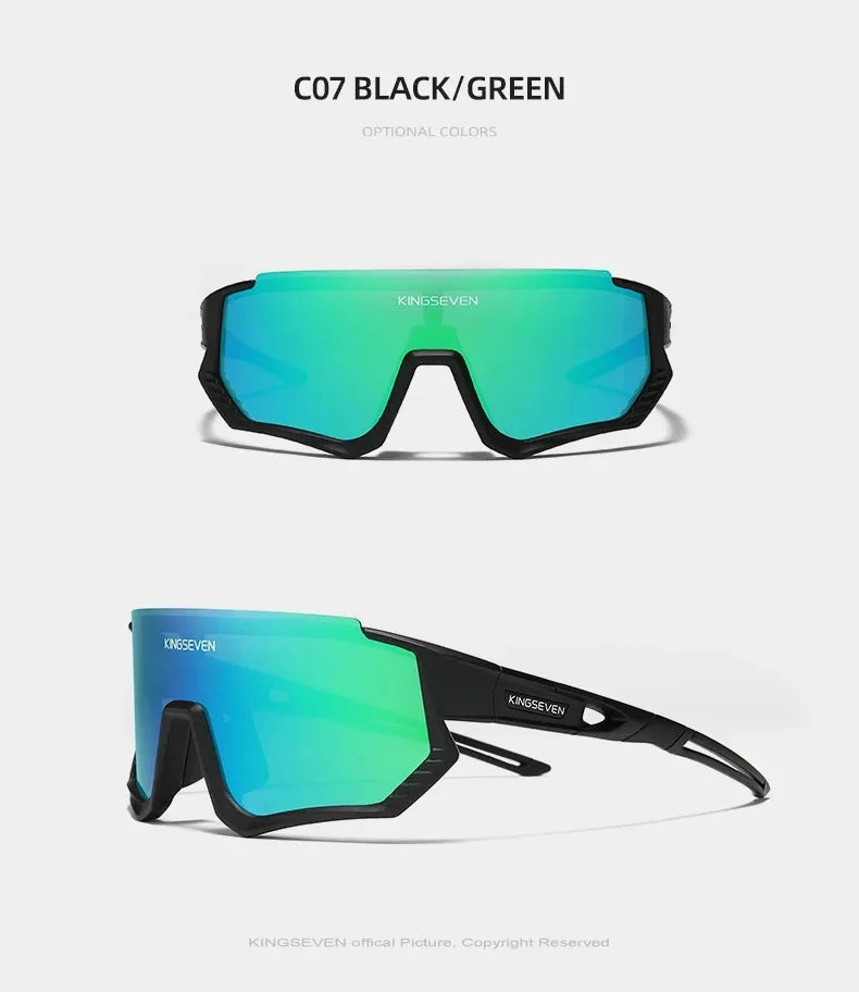 KINGSEVEN Cykelsolglasögon med UV-skydd för män och kvinnor, cykelglasögon, UV400, polariserade, fiske, cykling, klättring, stor ram, sportglasögon