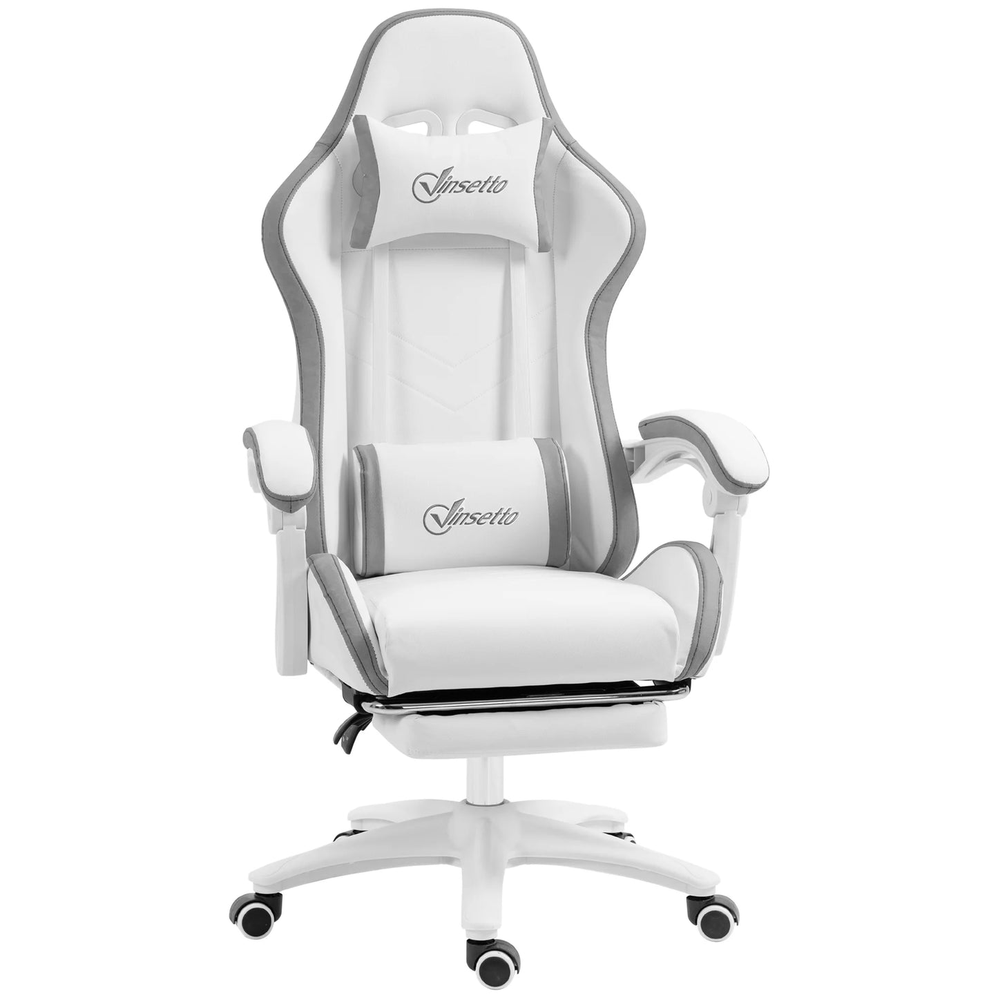 Gaming chair ergonomic gaming chair with 135° reclining backrest and lumbar support, 65x65x121-129 cm white