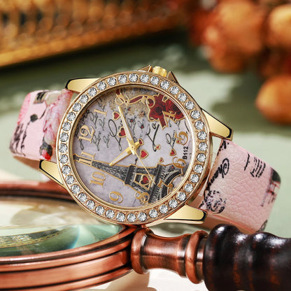 Fashion Flowers Women Watches Ladies Leather Strap Analog Quartz Watch Reloj Mujer Girls Clock Gift