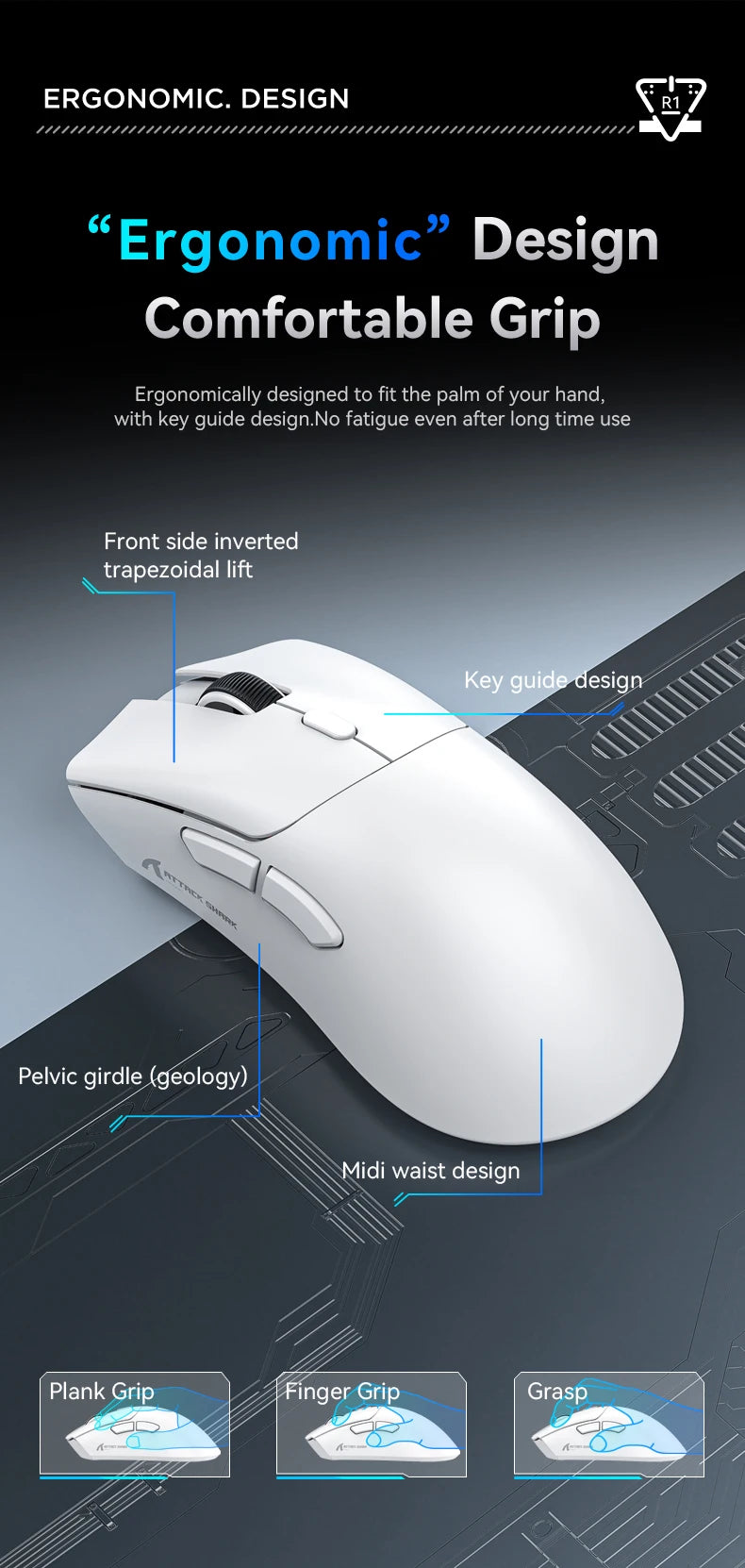 Attack Shark R1 Wireless Mouse Bluetooth Gaming Mouse,Viral Mouse Reviewed by Influencers PAW3311 Sensor,1000Hz Return-rate