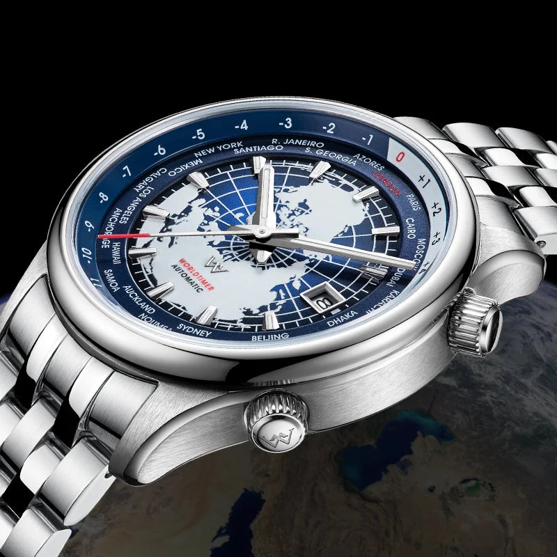 WM Watch Automatic Mechanical Men Watches High Quality Sapphire World Time Original Recognized Brand Welly Merck Watch Man WM057