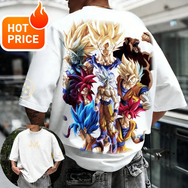 2026 Summer Dragon Ball  T-shirt 100% Cotton Goku All Forms Print Oversized Gym Streetwear Unisex Retro Tee for Adults Kids