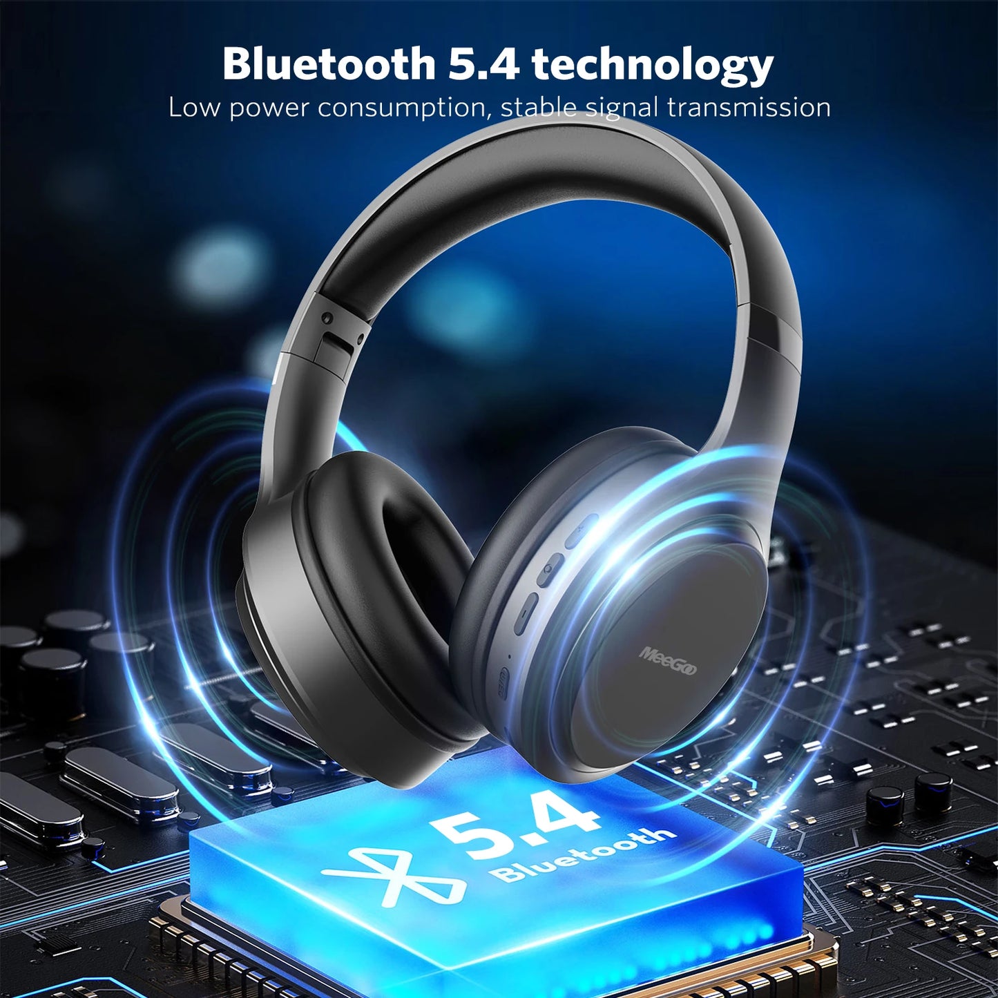 MeeGoo Wireless Headphones Bluetooth 5.4 Earphones Foldable Stereo Earphones Super Bass Noise Reduction Mic For Laptop PC TV New