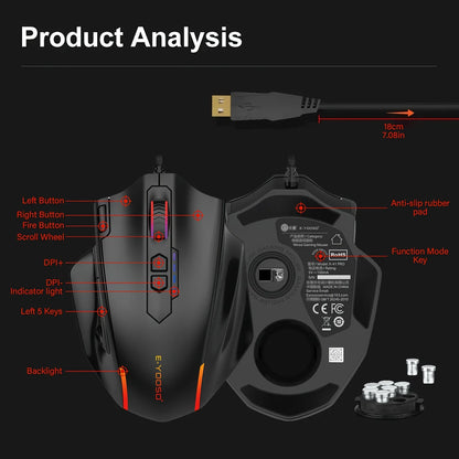 E-YOOSO X-41PRO Wired Mouse Large Gaming Mouse RGB Backlit 11 Programmable Side Buttons Support for Computer PC Laptop Mac