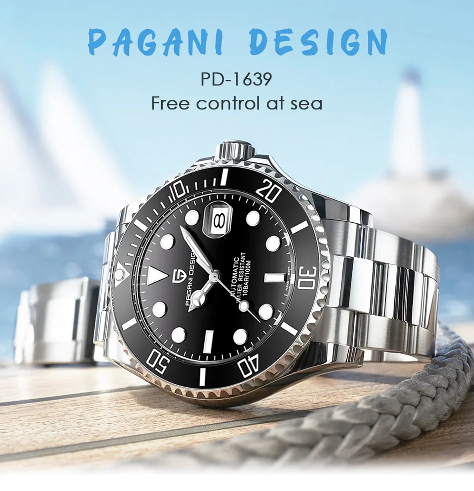 PAGANI DESIGN Diving Watch Mechanical Automatic Watch 316L Stainless Steel UltraBright Luminous Watch Top Luxury Watches for Man