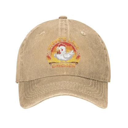 Casquette de baseball unisexe « Chicken Jockey Lava Chicken Print Steves Hat » – Style délavé et vieilli – Taille réglable