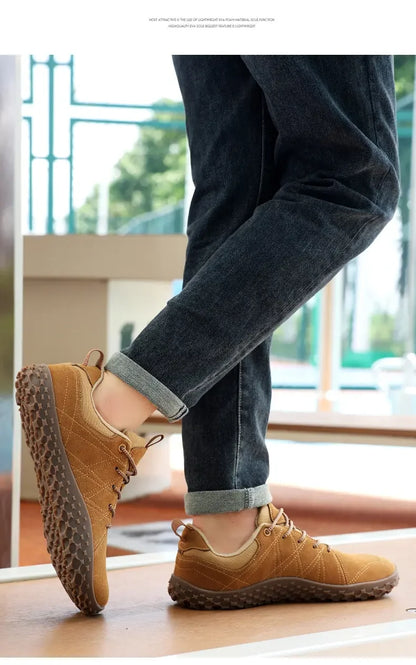 Zapatos de cuero de ante y tejido PU con puntera ancha, antideslizantes, para senderismo, trabajo, deporte masculino y caminatas al aire libre para mujer