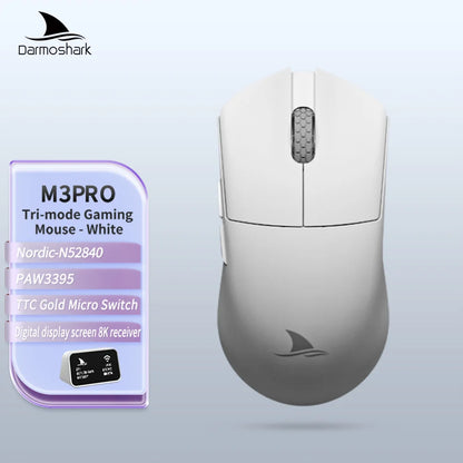 Darmoshark M3Pro Gaming Mouse 2.4G BT Wireless Tri-Mode PAW3395 Sensor N52840 26000DPI Big Hand Macro Driver Mouse For Gaming