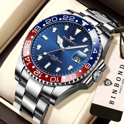 Relógio de pulso de quartzo FNGEEN Son Brand da BINBOND com bracelete em aço inoxidável para homem, luminoso e estanque, de luxo.