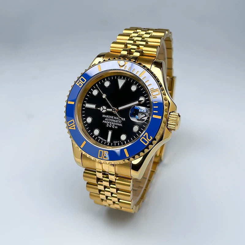 40mm Luxury Full Gold YM Automatic Watch, Ceramic Rotating Bezel, Super Luminous Display, Sapphire Glass for NH35mechanicalwatch