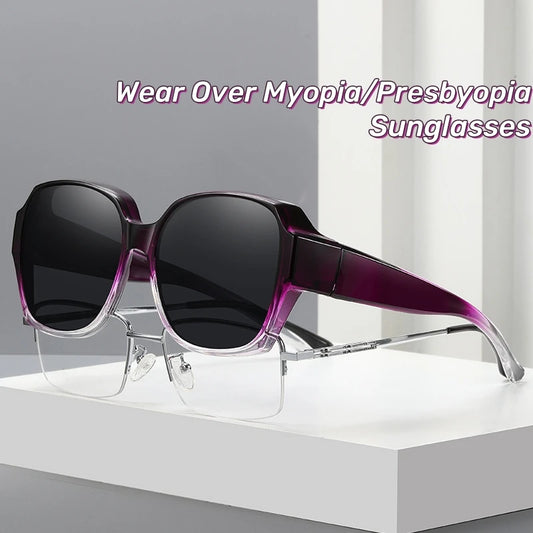 Fashion Round Polarized Sunglasses Cover Over Myopia Prescription Glasses Portable Men Women Vintage Fishing Driving Eyewear