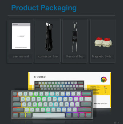 E-YOOSO Hz-61 RGB USB Mini 8K RT Mechanical Gaming Keyboard Magnetic Switch 61 Key Wired for Computer PC Laptop detachable cable
