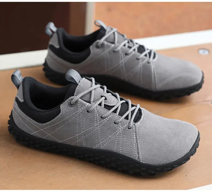 Zapatos de cuero de ante y tejido PU con puntera ancha, antideslizantes, para senderismo, trabajo, deporte masculino y caminatas al aire libre para mujer