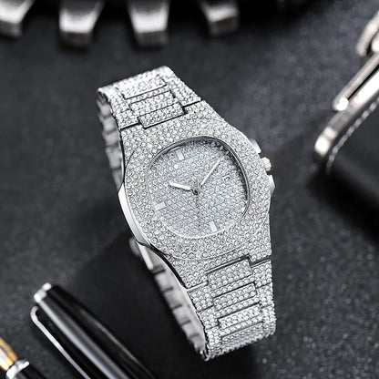 2022 New Iced Out Women Watch Gold Silver Color Square Diamondd Quartz Luxury Hip Hop Wrist Watches Roman Clock Gift boyfriend