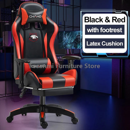 Fosanmi Gaming Chair with Footrest & Headrest, Ergonomic Leather Racing Chair, Swivel Computer Gaming Chair with Adjustable Armrests for Office