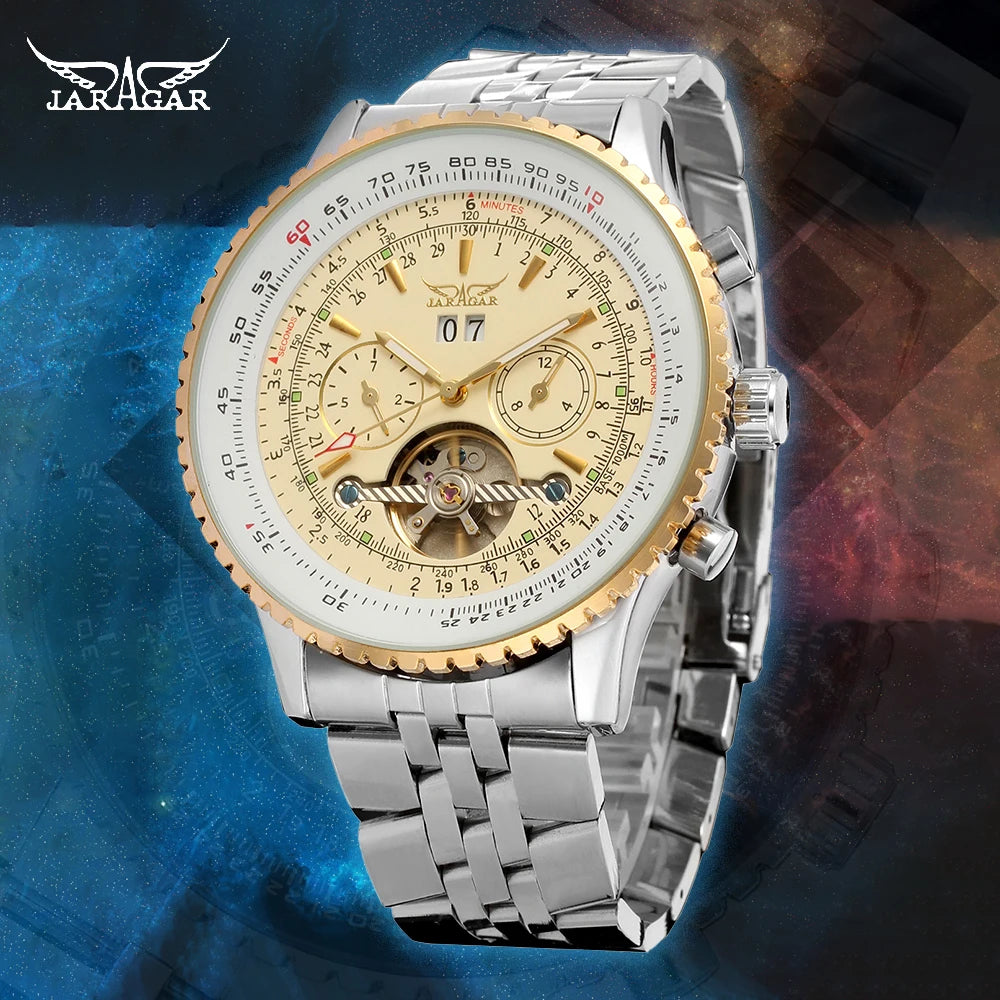 Jaragar 50MM Automatic Mechanical Watch for Men,Multifunctional,Date Month Week Display,3ATM Waterproof,Business Casual Style