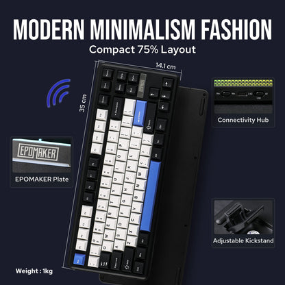 EPOMAKER TH85 80% QWERTY ANSI Layout VIA Gasket Hot-Swap Wired/2.4Ghz/BT5.0 Wireless Mechanical Keyboard for Office/Gaming