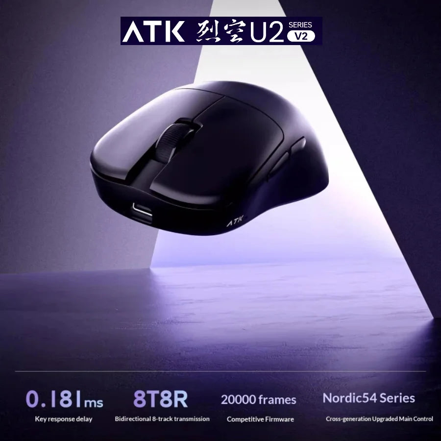 NEW ATK U2 V2 Mini Ultimate Wireless Gaming Mouse Tri-model Lightweight PAW3950Ultra 8KHz 500mAh Custom Ergonomic E-sports Mouse