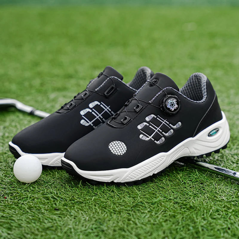 Professional Golf Shoes with Rotary Lock Buckle, Breathable, Shock-Absorbing, Non-Slip, Comfortable Support for Golf Course Swing Movements, Men's Casual Sports Shoes