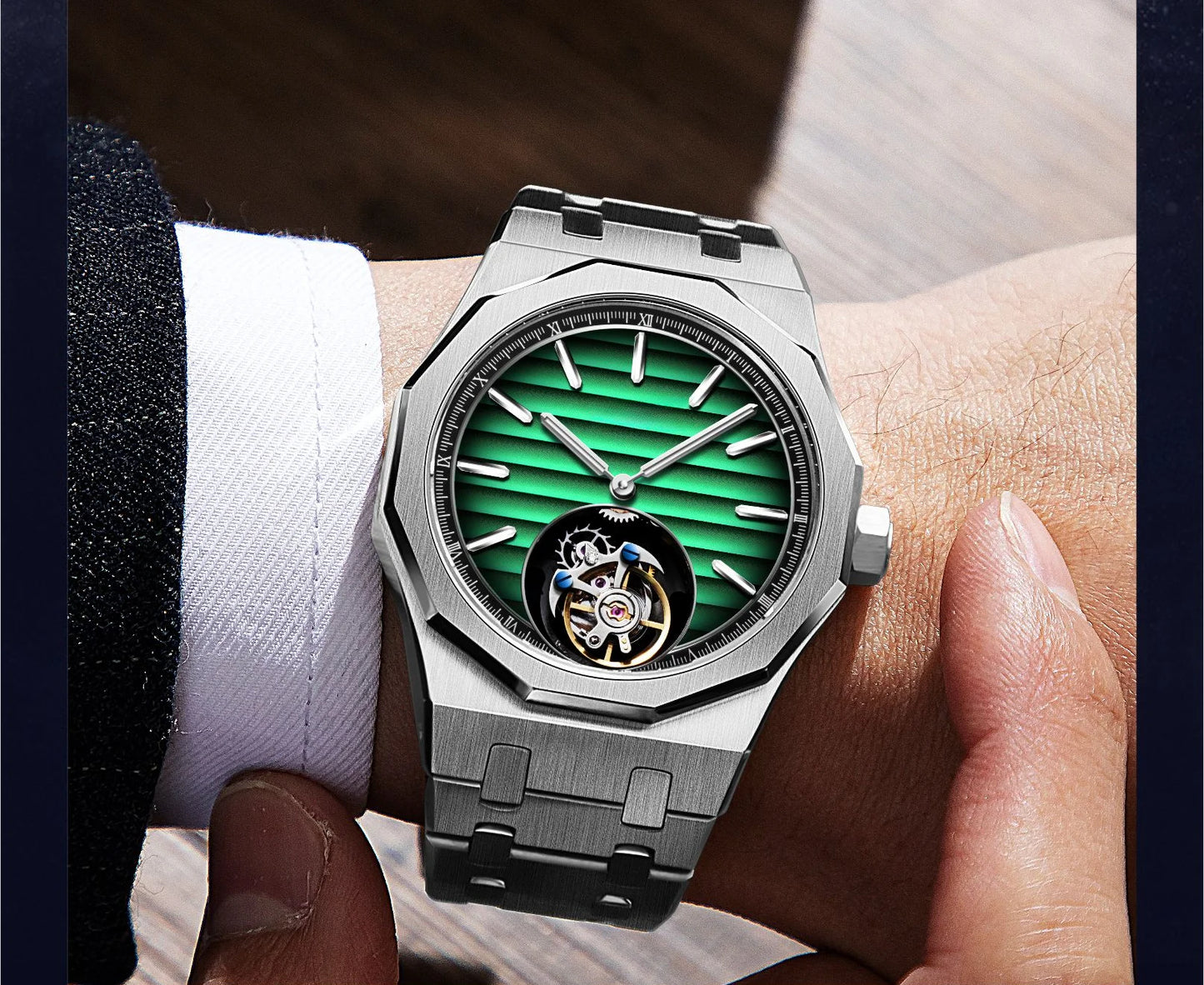 Raymondoya Men's Flying Tourbillon Movement Mechanical Automatic Luxury Watches Wristwatches Skeleton Watch Brand For Men Sapphire