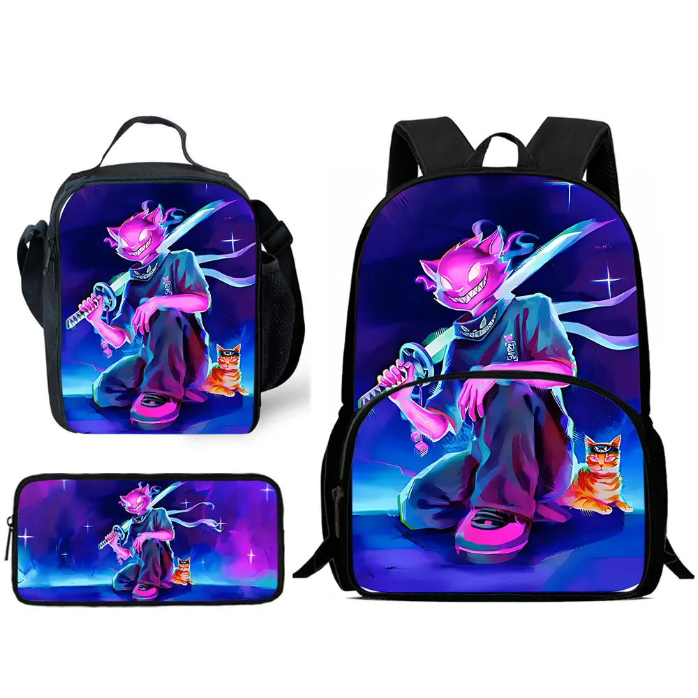 Kinder-Rucksack-Set im angesagten Gaming-Design mit Lunchbag und Federmäppchen, große Kapazität, Schultaschen für Jungen und Mädchen, ideales Geschenk F-FortniteS